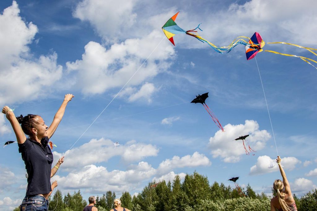 kite, kids, young woman